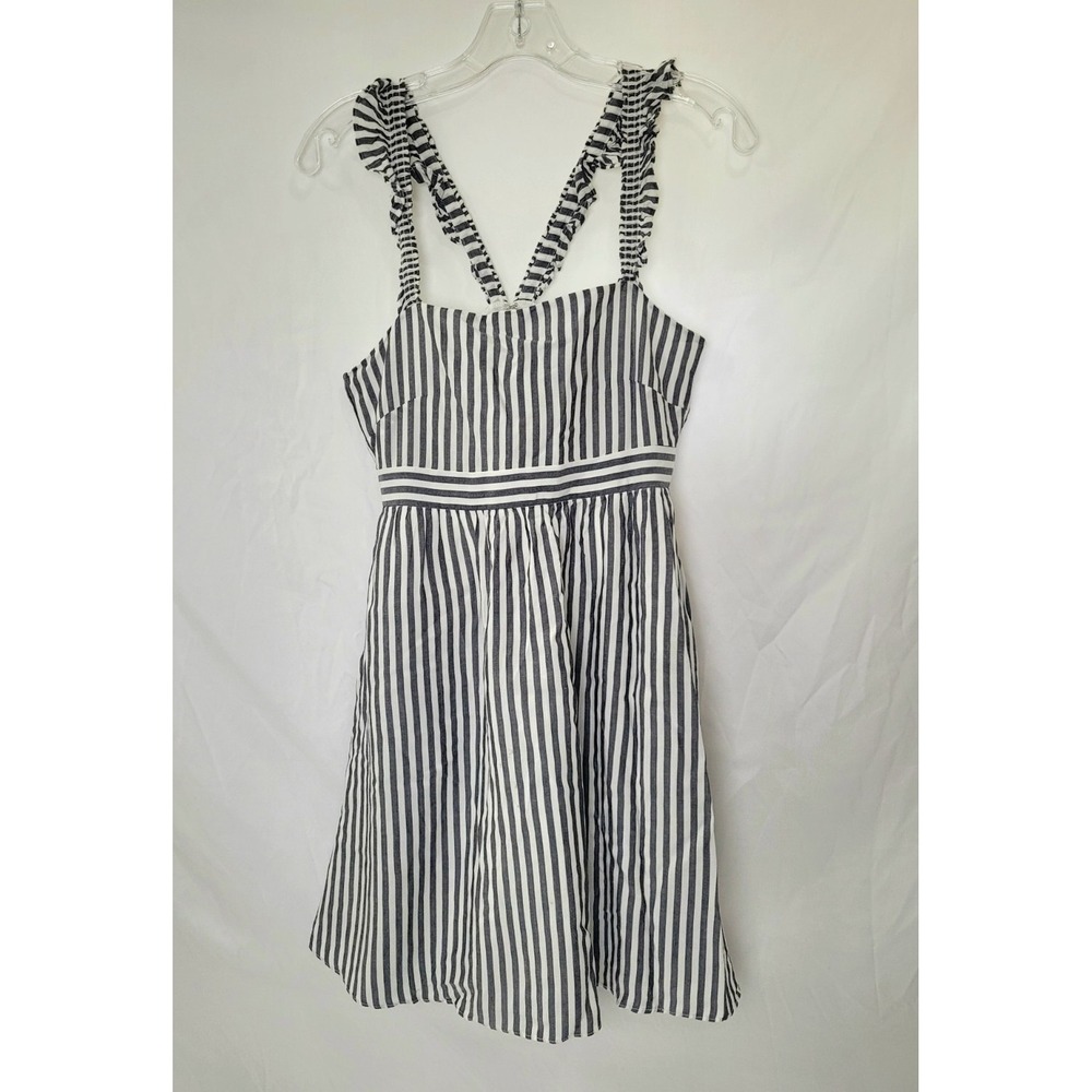 Madewell Women's Size 0 Striped Gray And White Lined Dress With Pockets